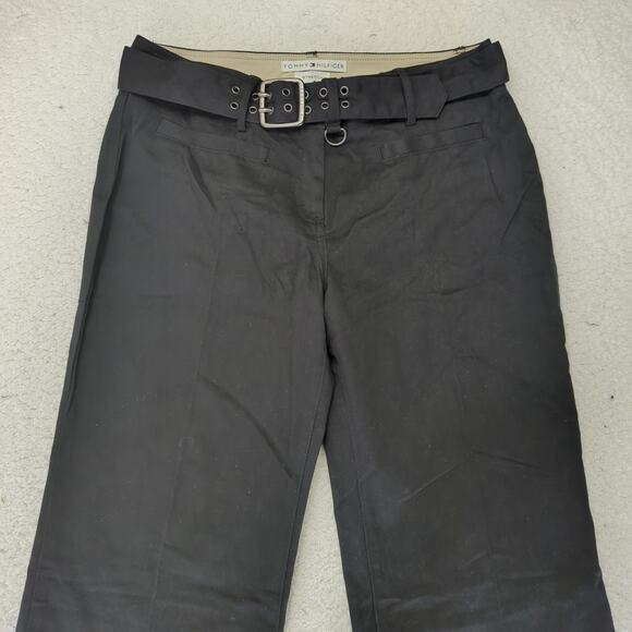 Y2K Tommy Hilfiger Stretch Black Wide Leg Pants Belted‎ Women's Size 10 - Picture 3 of 9